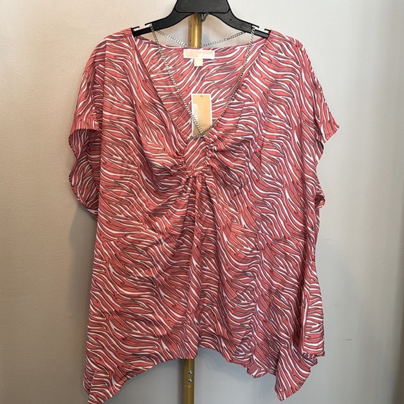 Michael Kors pink Zebra Print Chain trim blouse NWT 3X - Picture 4 of 12